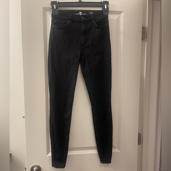 7 For All Mankind Black Skinny Jeans with Tapered Legs - Picture 1 of 5